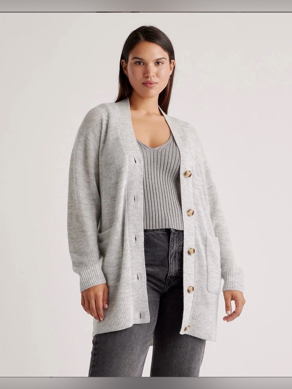 Quince Baby Alpaca-Wool Oversized Cardigan in Light Grey